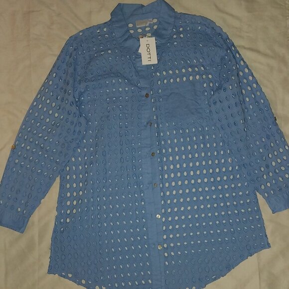 Dotti Women's Cotton Openwork Dot Cover-Up Beach Shirt Size XL NWT - Picture 4 of 6